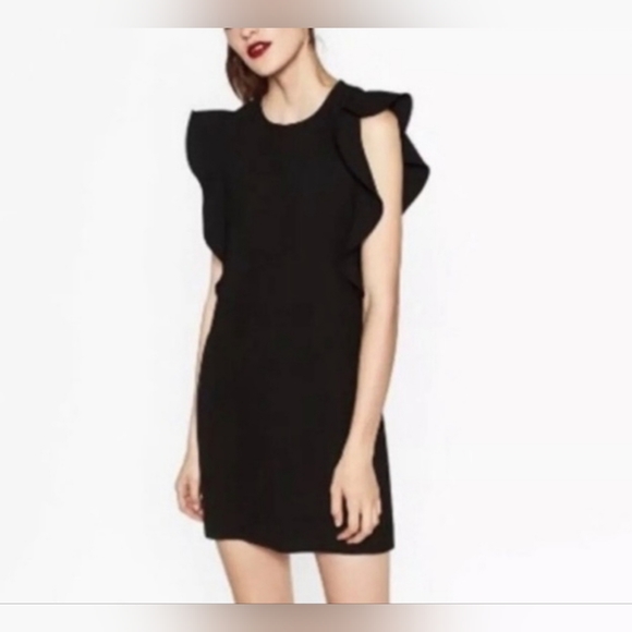 Zara Women Black Ruffle Sleeve Mini dress - Picture 11 of 12